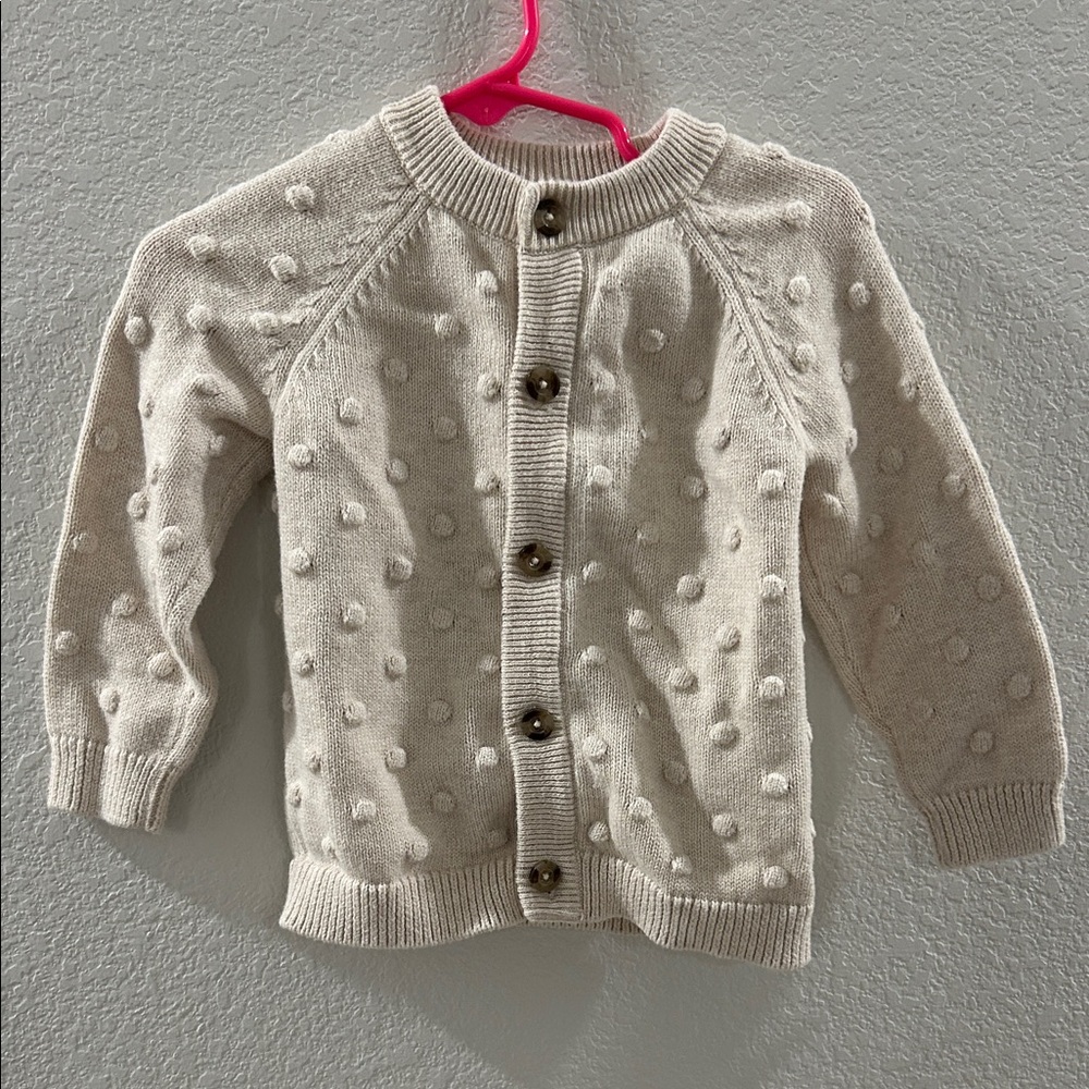 Cream Button-Up Pom Poms Kids Cardigan